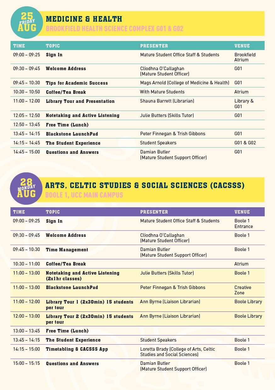 UCC Mature Student Office on Twitter: "Schedules for our Transition2UCC