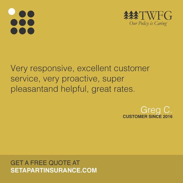 TWFG_SimiValley's tweet photo. Thank You Greg, we are encouraged by your words &amp; happy that you are happy with our service. #SetApart #Insurance #Tesify #CustomerService https://t.co/KuFUANbJ1Z