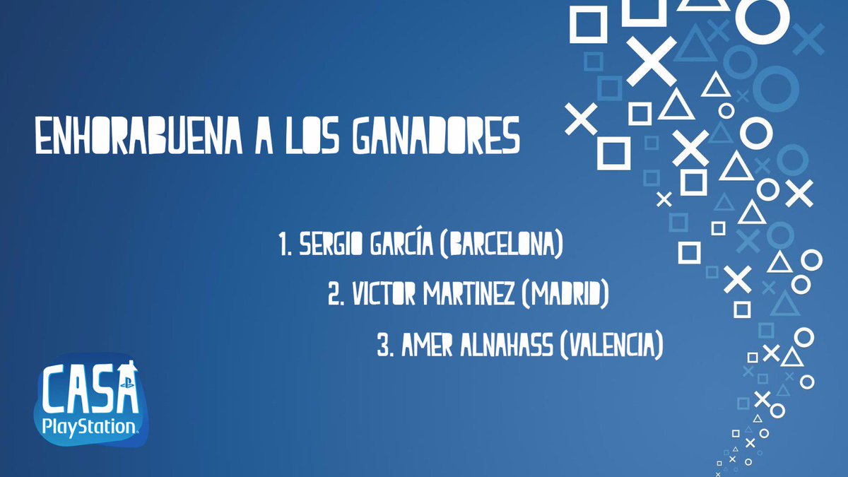 PlayStationES's tweet photo. ¡Felicidades a los tres ganadores que irán a pasar un día a la #CasaPlayStation! Y muchas gracias a todos por participar 😉 https://t.co/YvpIYuL3Tp