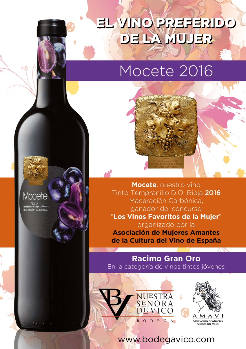Premio al Mocete 2016
Nuestro vino de Maceración Carbónica, ha ganado el concurso “Los Vinos Favoritos de la Mujer” organizado por AMAVI