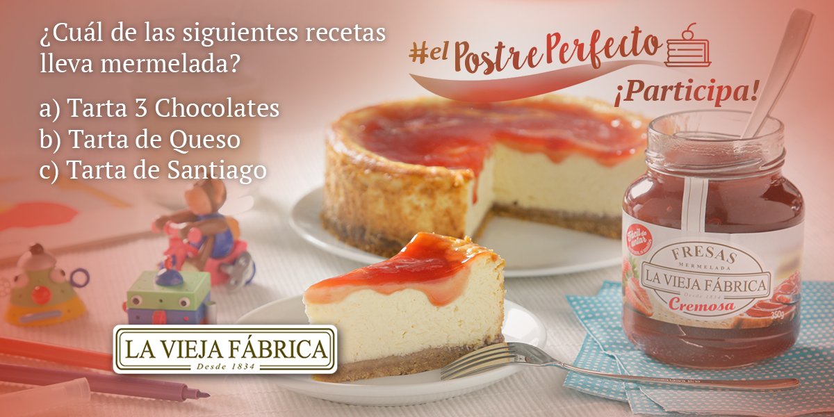 LaViejaFabrica's tweet photo. ¿Cuál de estas recetas lleva mermelada: Tarta 3 Chocolates, Tarta de Queso o Tarta de Santiago? #ElPostrePerfecto https://t.co/lECWObRDfc https://t.co/JGt6fZ67Ho