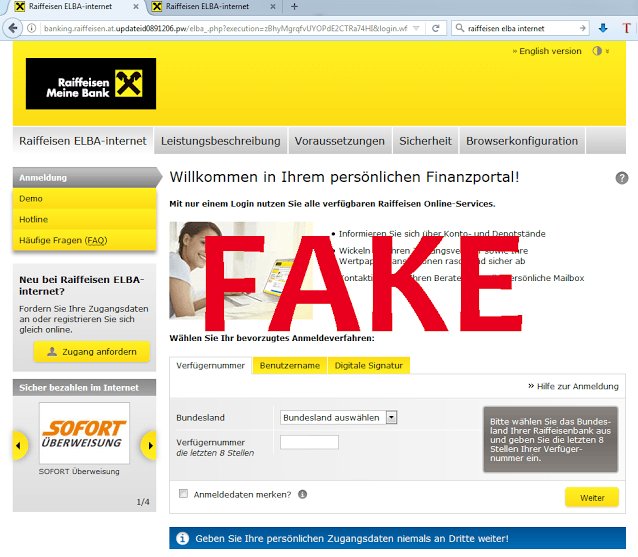 PDInvestigate's tweet photo. Raiffeisen Bank #malware is #phishing for your login credentials #digitalinvestigation #trojan #scam https://t.co/EyZZgLdOOk via @thenextweb https://t.co/60vROYYBEP