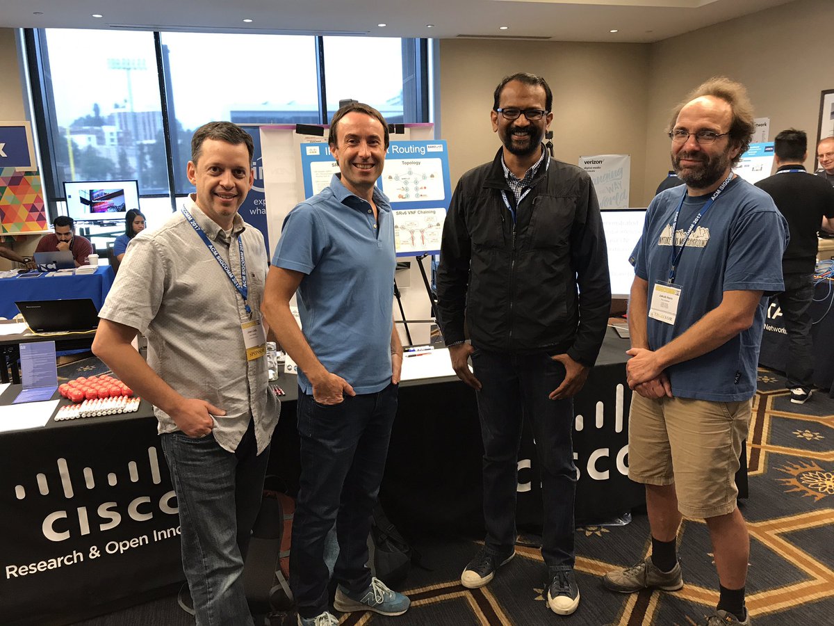 Cisco Research & OI (@ciscoroi) on Twitter photo #SRv6 squad <a href="/ACMSIGCOMM/">ACM SIGCOMM</a> <a href="/barefootnetwork/">Barefoot Networks, an Intel Company</a> #SIGCOMM2017 #Cisco #CTAO #ATCS #SRv6 squad <a href="/ACMSIGCOMM/">ACM SIGCOMM</a> <a href="/barefootnetwork/">Barefoot Networks, an Intel Company</a> #SIGCOMM2017 #Cisco #CTAO #ATCS