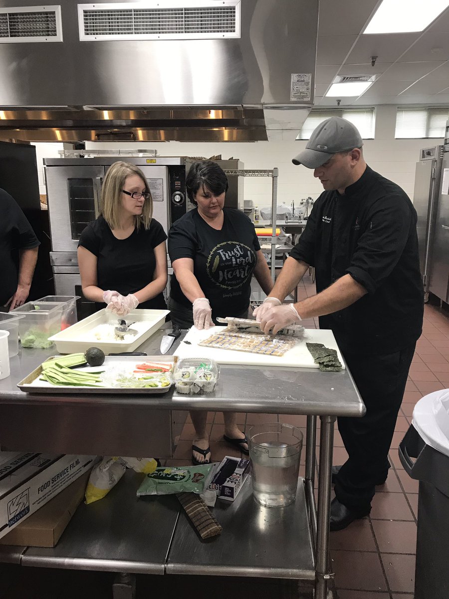 angehensley's tweet photo. @BurkeCoSchools School Nutrition High School Managers and staff learning how to roll Sushi for our students. https://t.co/kdkh41jkGD