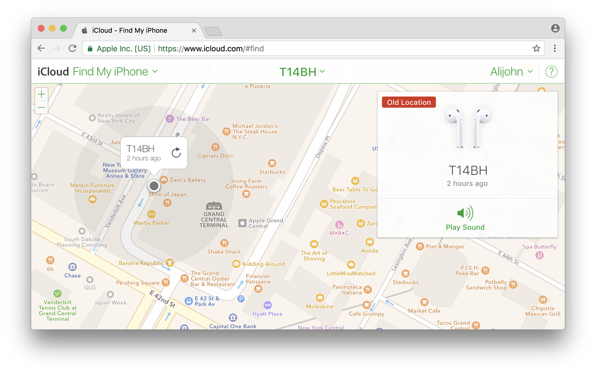 X72's tweet photo. Apparently you can use @appleicloud to find your #AirPods #neat https://t.co/CfDIjLCsCy