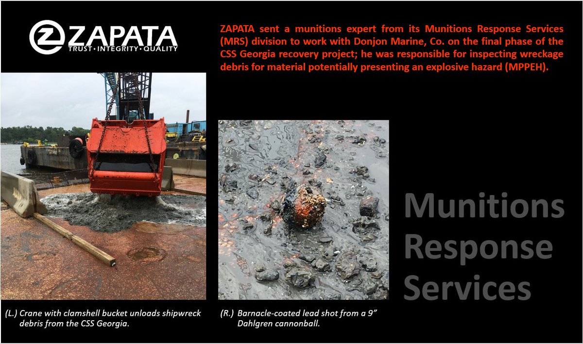 zapatainc's tweet photo. ZAPATA helped Donjon Marine during final phase of #CSSGeorgia recovery/salvage project. #Z_MECteam inspected debris for ordnance—Thx Terry! https://t.co/uz7ZIt80AU