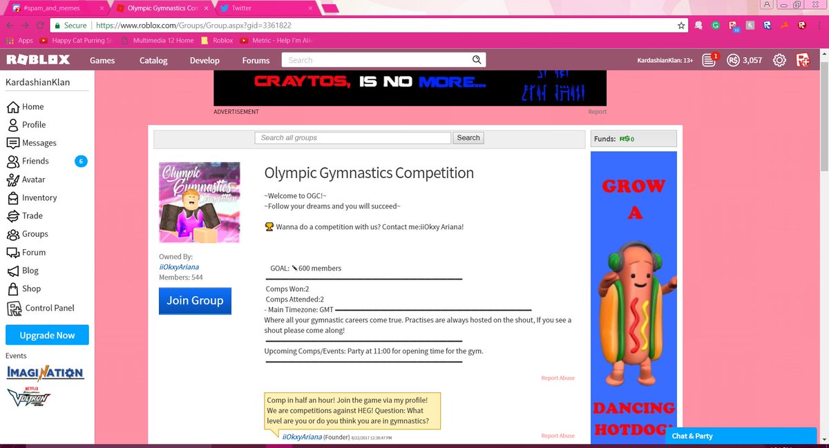 Roblox Gymnastics On Twitter Copies Group Name Copies Group Concept Copies Group Logo Bots 500 Members - roblox group chat names