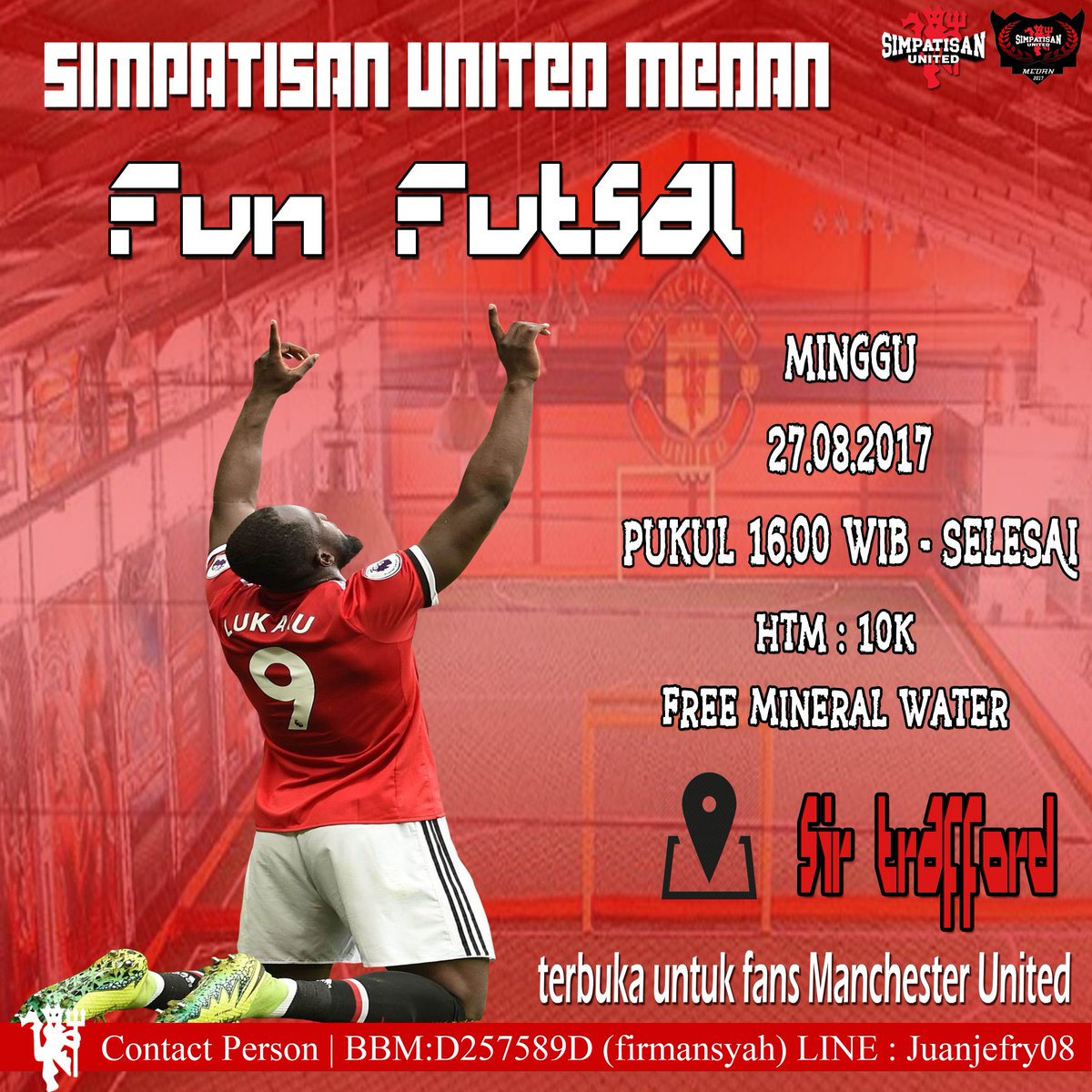 Fun Futsal <a href="/SU_Medan/">Simpatisan utd Medan</a> at Sir Trafford Futsal Medan
Minggu 27 agustus 2017
kick off 16.00 wib
#simpatisanutd #simpatisanunitedmedan #FunFutsal
