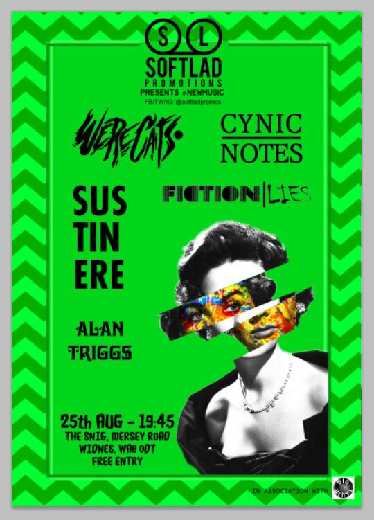 This Friday! <a href="/WerecatsPeckham/">Werecats</a> <a href="/CynicNotesUK/">CynicNotesUK</a> <a href="/Sustinereband/">Sustinere</a> @FictionLiesBand <a href="/alantriggsmusic/">AlanTriggsMusic</a> #newmusic <a href="/digvinyl/">Dig Vinyl</a> <a href="/bbcintroducing/">BBC Music Introducing</a> #widnes
