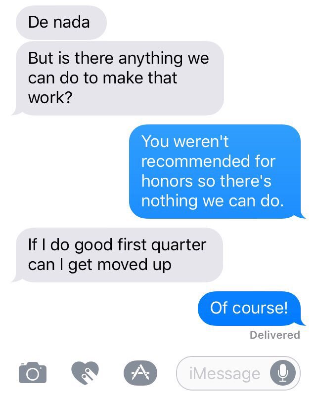 SrtaPrendergast's tweet image. This text from student definitely eases back-to-school blues. #solutionsbased #motivatedstudent