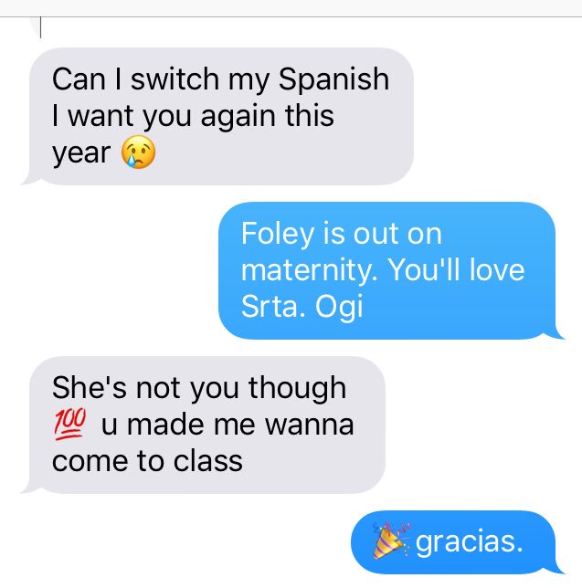 SrtaPrendergast's tweet image. This text from student definitely eases back-to-school blues. #solutionsbased #motivatedstudent