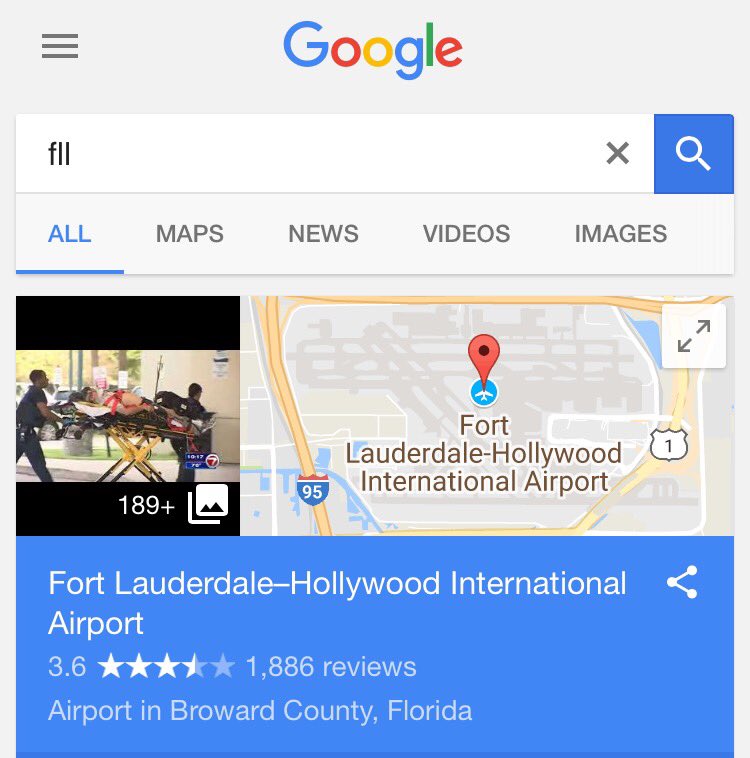 ▪️Search for BNA. Pic of airport. 
▪️Search for DTW. Ditto. 
▪️Search for FFL. Person on stretcher at airport. I think I am staying away.