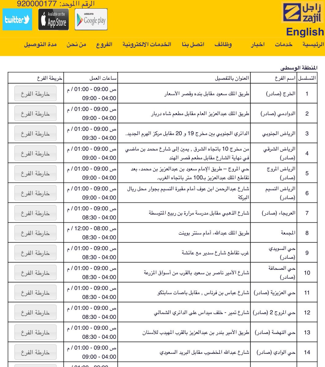 الرياض فروع زاجل رقم زاجل