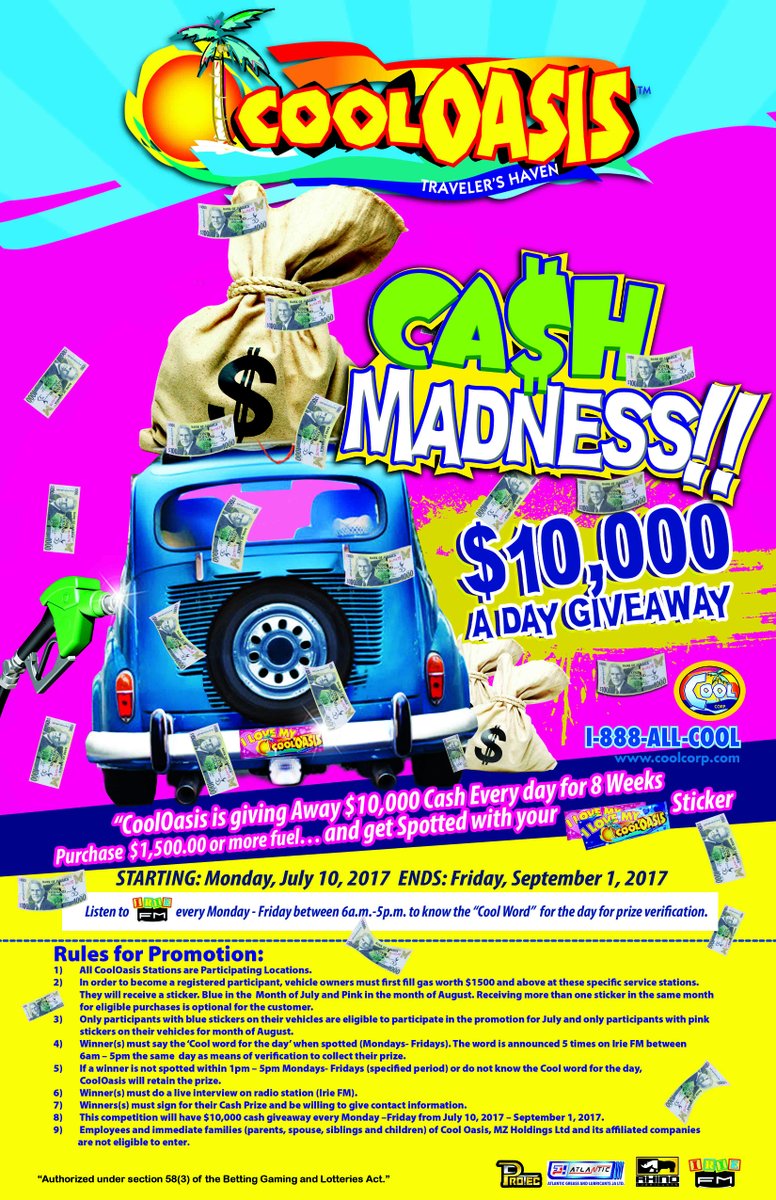 CoolOasisJM's tweet photo. We are giving away $10,000 to customers EVERYDAY! #CoolOasis #CashMadness #DailyCash #Winnings https://t.co/4h1Jnu3lGD