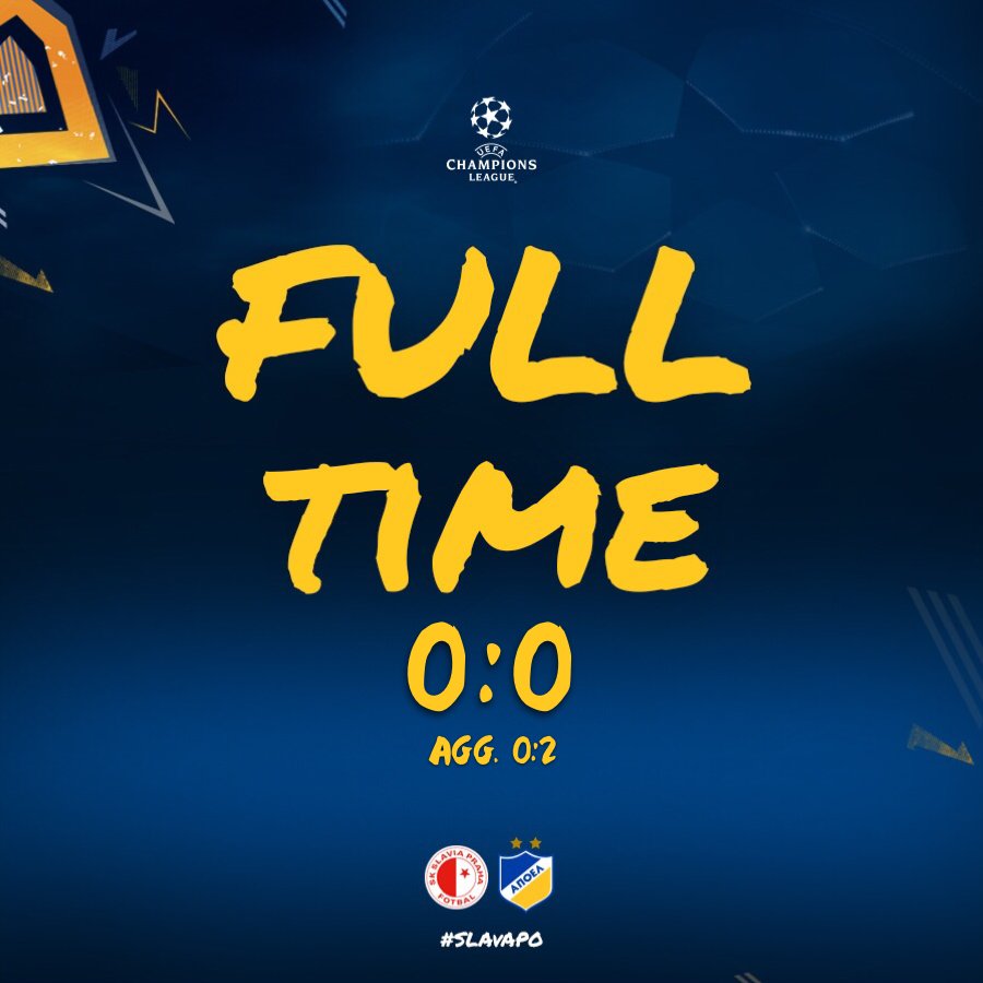 apoelfcofficial's tweet photo. [FT] ΤΕΛΟΟΟΟΣ.
@slaviaofficial 0-0 #APOELFC (agg: 0-2)
#apoelfclive #UCL #SLAvAPO https://t.co/cRtNyyVYV7