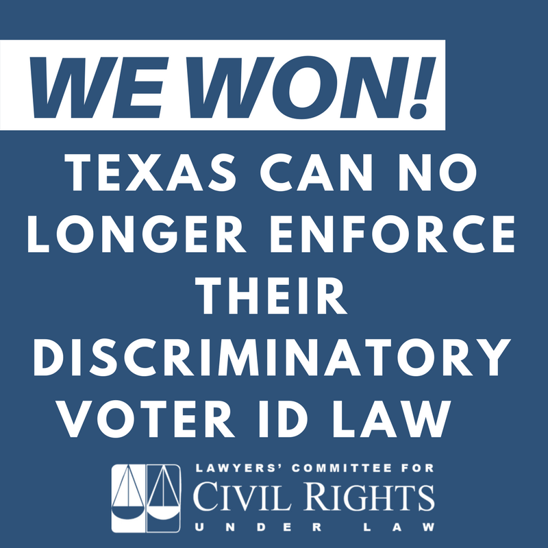 LawyersComm's tweet photo. BREAKING:  A Federal court says latest TX #VoterID law is INTENTIONALLY DISCRIMINATORY! A VICTORY for #VotingRights! https://t.co/rIxzxkYYr6