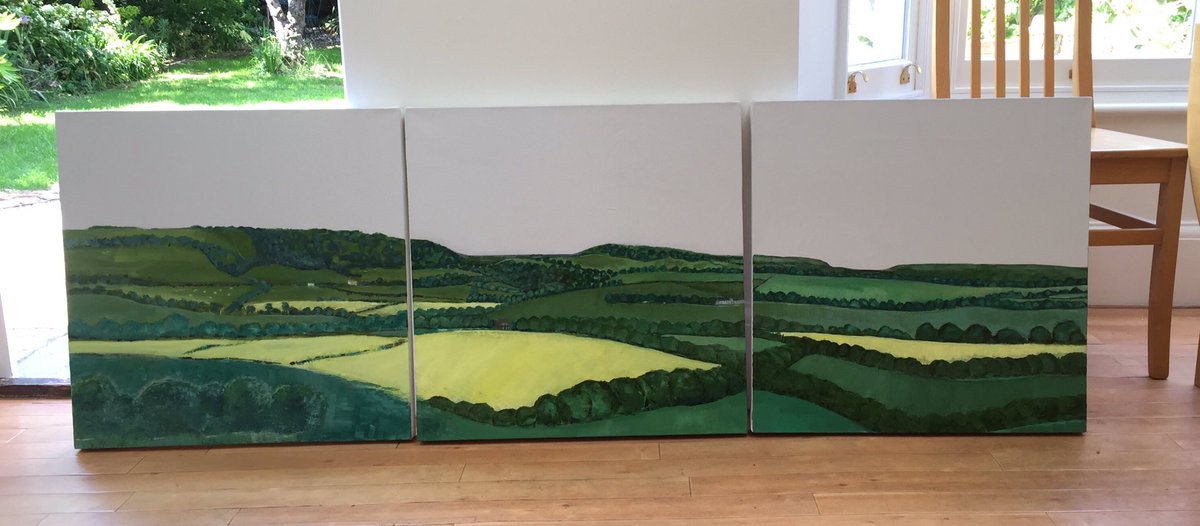 JoHoldsworthArt's tweet photo. Triptych of #Hampshire hills now ready to hang for #Wimbledon @MertonArtsFest Open House with @SandyCeramics in support of @TheNeuroFdn https://t.co/Lfyqo04wRz