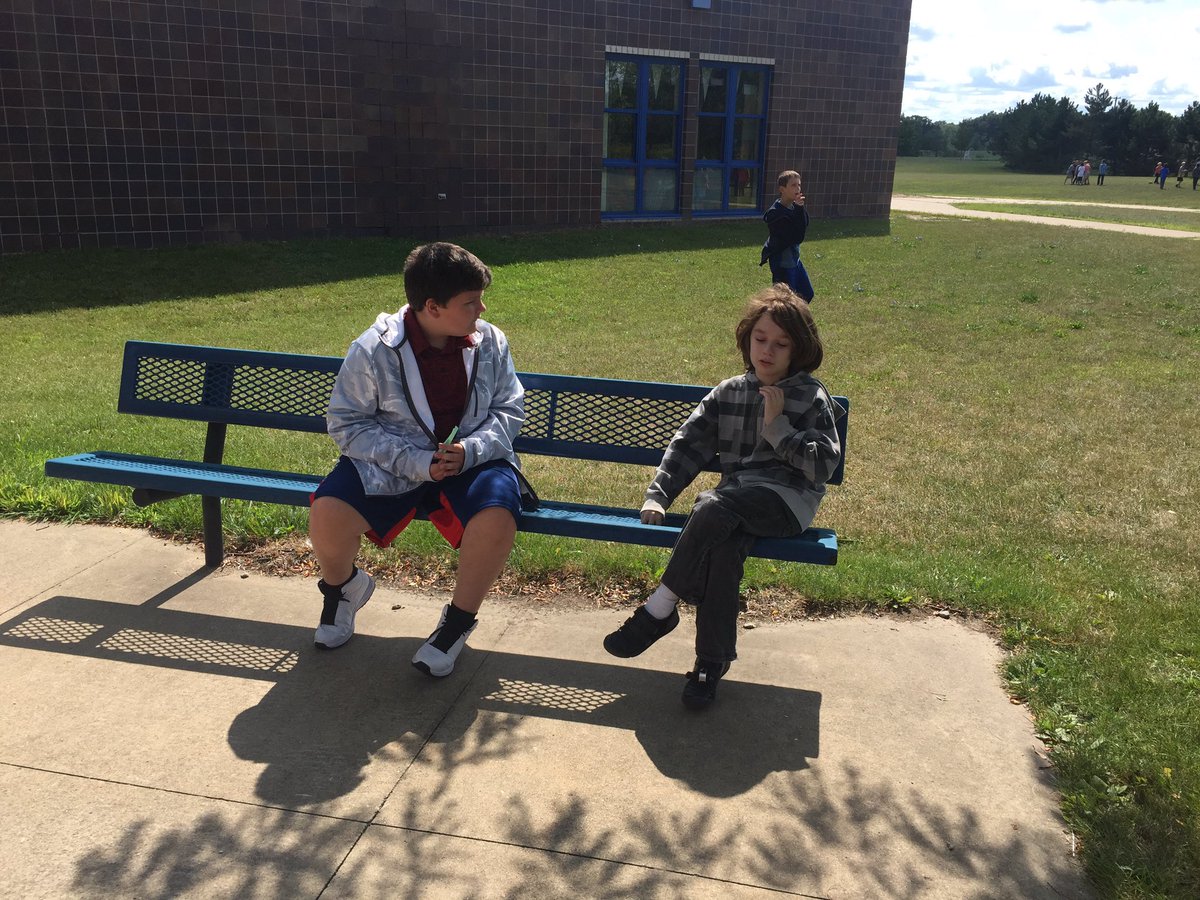 Woods48842's tweet photo. Our playground Buddy Bench was in use today as new friends met here! #firstdaymemories https://t.co/2hjtkOyJdi