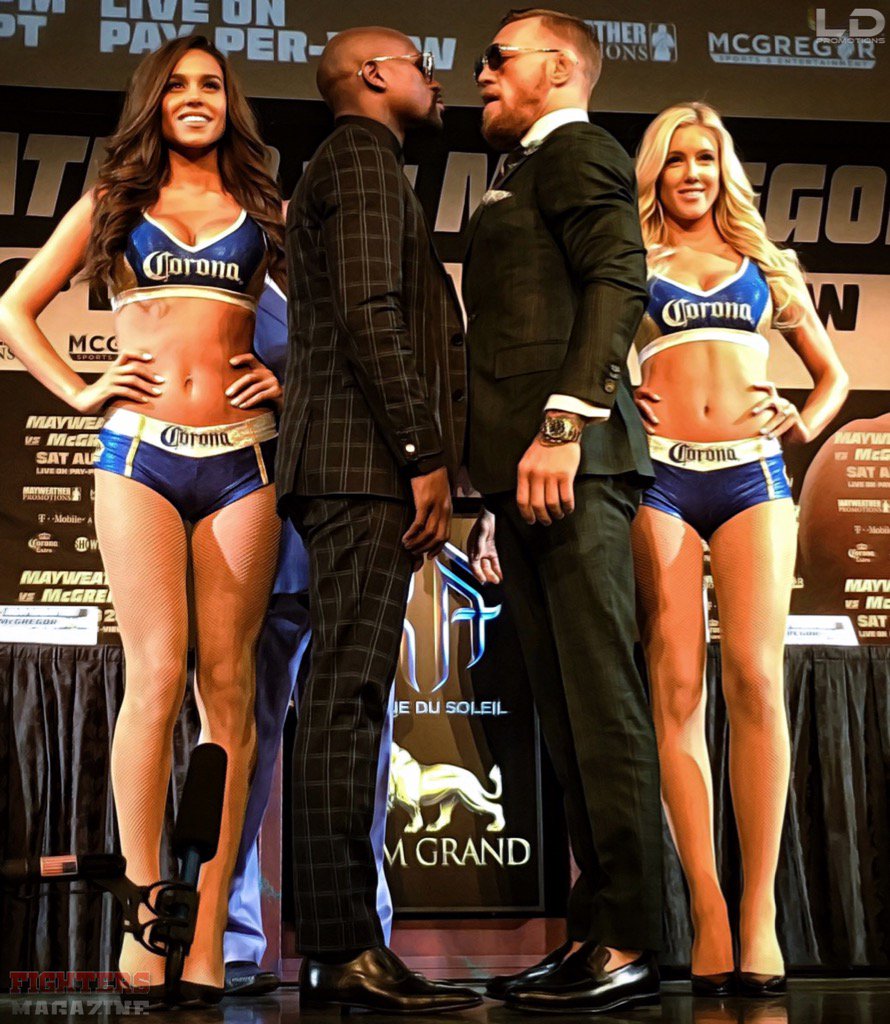 FightersMagz's tweet photo. ¡Floyd Mayweather Vs. Conor McGregor! Frente a frente, a solo 3 días de sus pelea. https://t.co/xx5GM3R83M