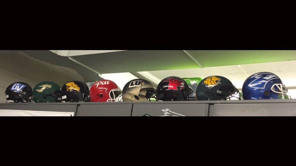 Hudl_Tucker's tweet photo. Our helmet collection in the office needs some work! Any EQ staff's out there want to #HelmetSwap? https://t.co/Oo16Qbk43P