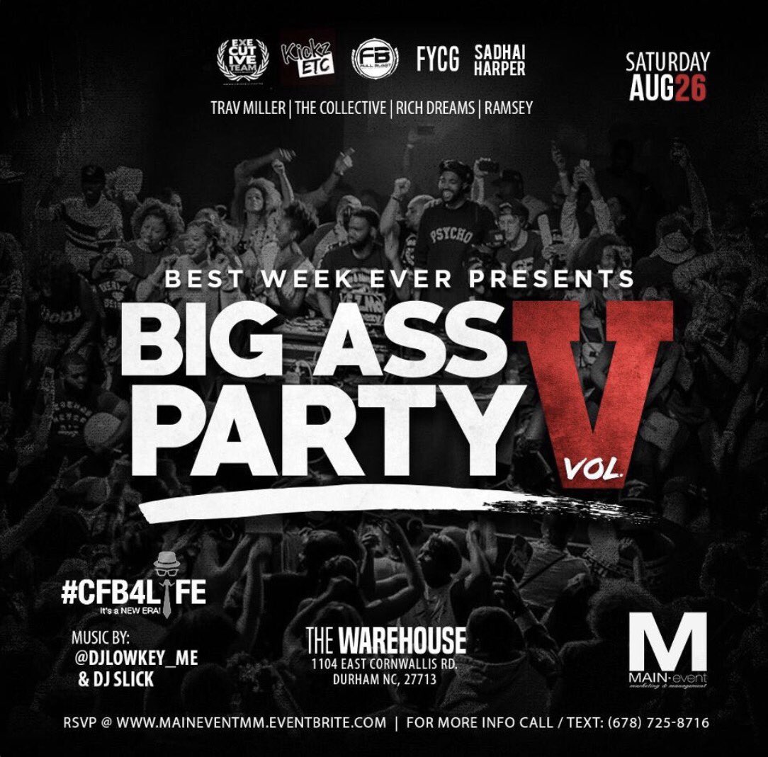 JoneswentdatWay's tweet photo. #ExecutiveTeam
Thurs - #FeedTheStreets
Fri - #TooPrettyToPay
Sat - #BigAssPartyV • #BigAssCookout
🔗https://t.co/g51SFNtWfo
#nccu #duke #uncc https://t.co/i4KjSXlmAH