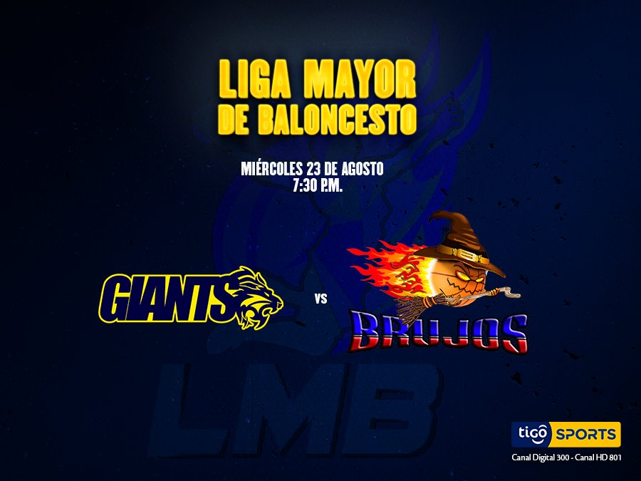 #LMBxTS EN VIVO y en HD <a href="/ES_GIANTS/">Giants BKB Club ES</a> vs <a href="/BrujosBKBLMB/">BRUJOS BKB LMB</a> a las 7:30 PM. Canales 3, 15, 300, 801 HD y en la App: bitly.com/AppTigoSportsSV