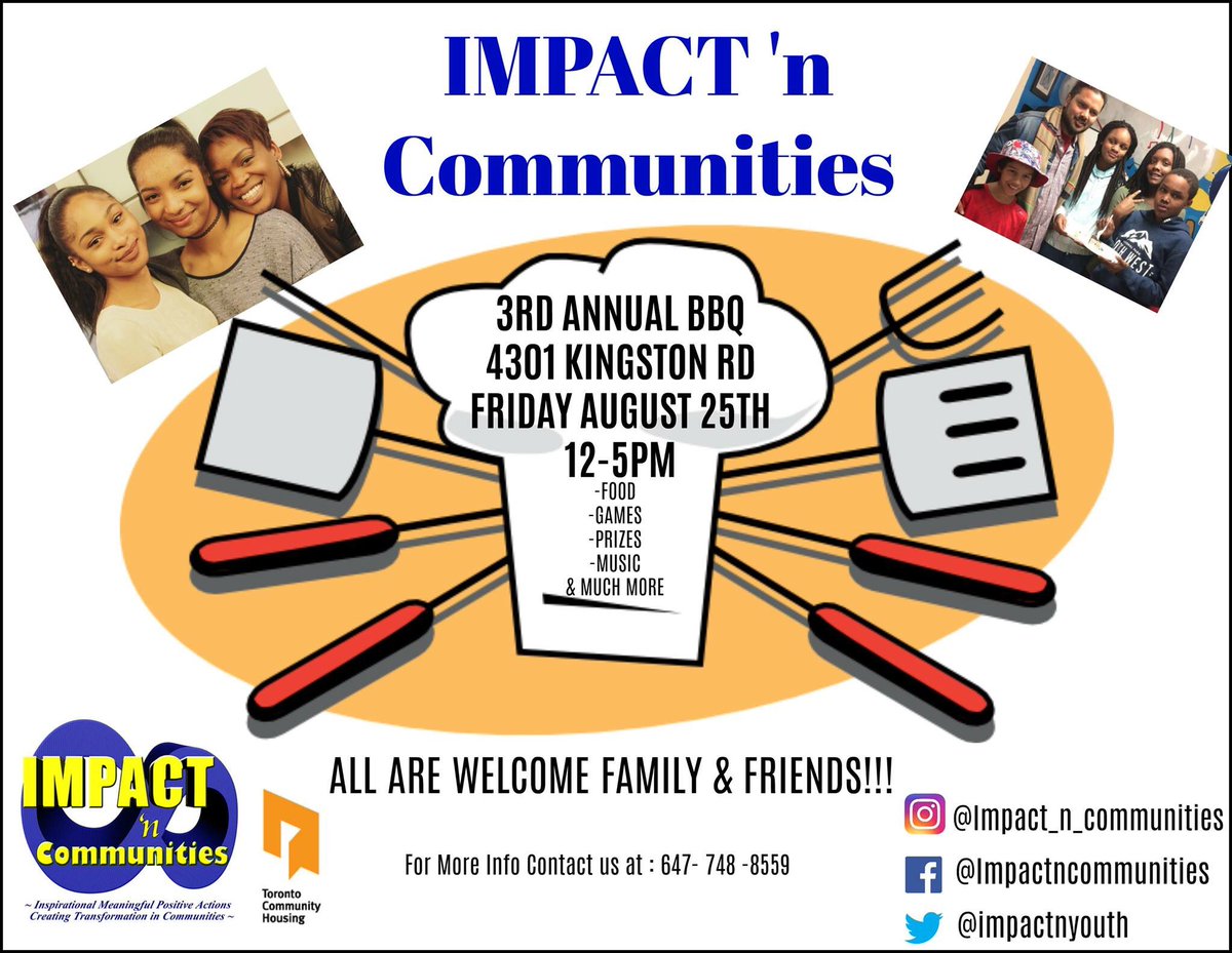 Join us on FRIDAY August 25th for our third annual IMPACT 'n Communities family &amp; friends BBQ. Food, games, music, prizes and GREAT VIBES! 😊