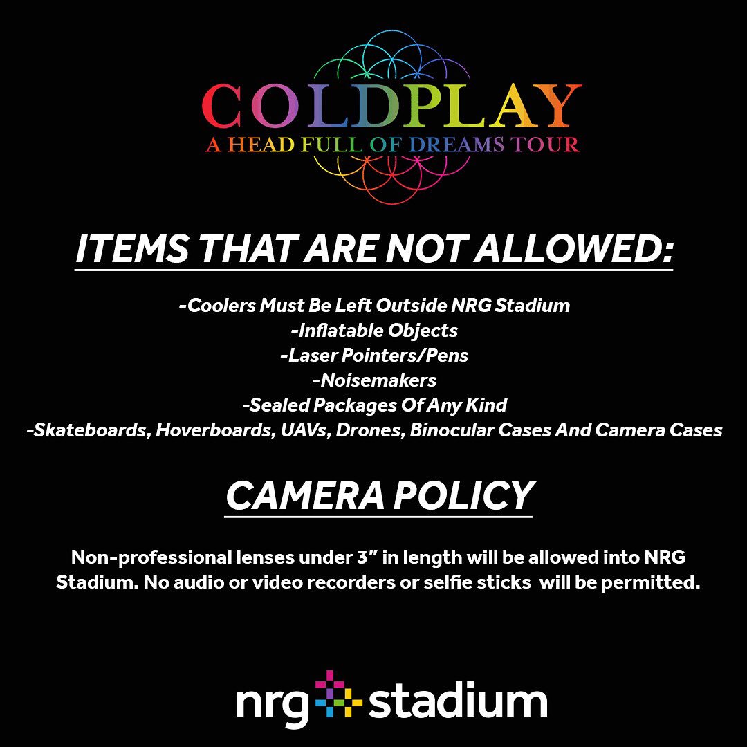 #THINGSTOKNOW FOR <a href="/coldplay/">Coldplay</a> AT #NRGSTADIUM THIS FRIDAY!
