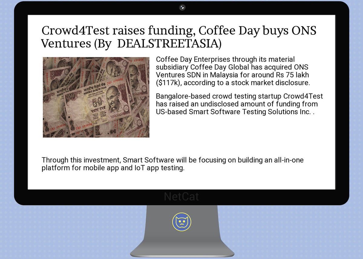 SidMehta91's tweet image. #crowd4test raises  #funding,  #coffee  #day  #buys  #ons  #ventures