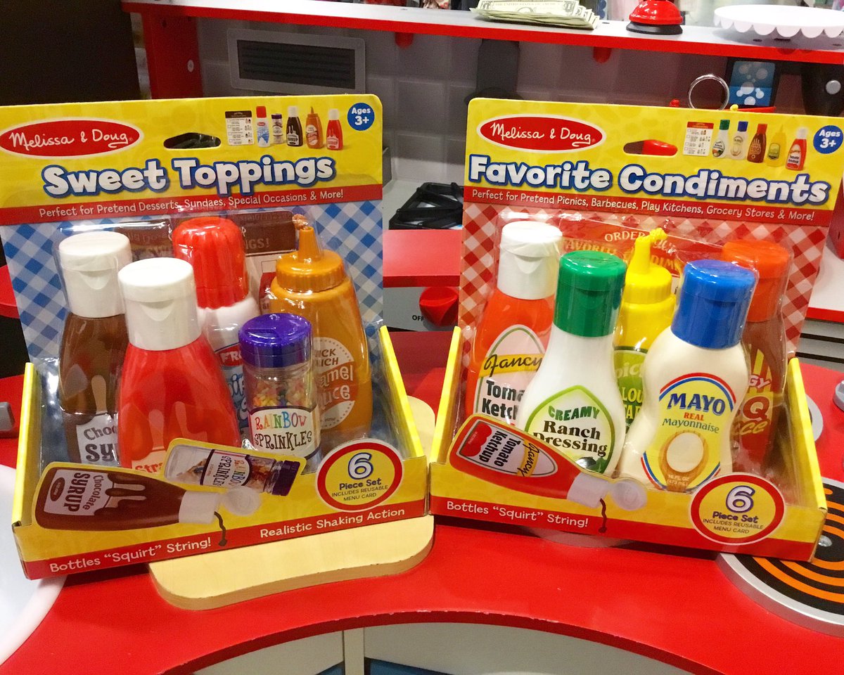 olybowandarrow's tweet photo. Look what's new from #MelissaandDoug! Sweet topping and condiment sets! #pretendfood #pretendplay #pretendcooking #pretendkitchen https://t.co/VmVFc7LByu