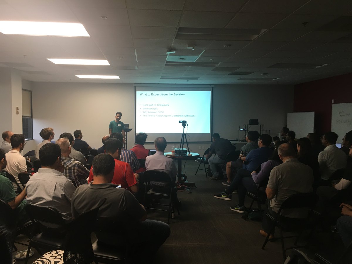 therealnikhil's tweet photo. Asif Khan from #AWS talking about Microservices Architectures on AWS  at #DockerSantaClara https://t.co/Ebuqn8Xxt8