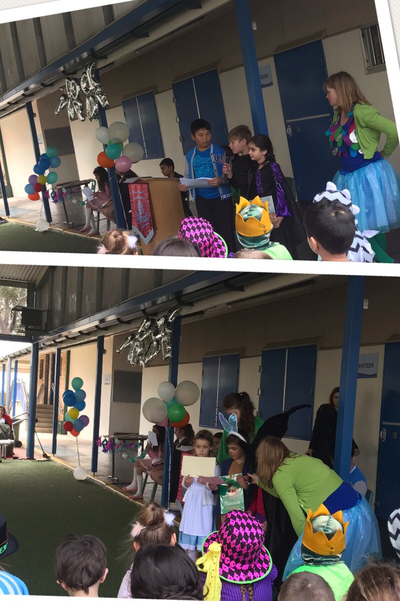 #BookWeek ambassadors tell our school community about the #CBCA shortlisted books as part of book character parade.