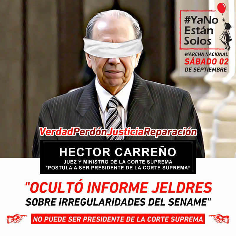 Hugo_Bugueno's tweet photo. #YNES #YaNoEstanSolos ciudadanos bajarán al #JuezCarreño d su candidatura a la presidencia d la #CorteSuprema #Chile #FueraCarreño #Sename https://t.co/WrJSYw5CR0
