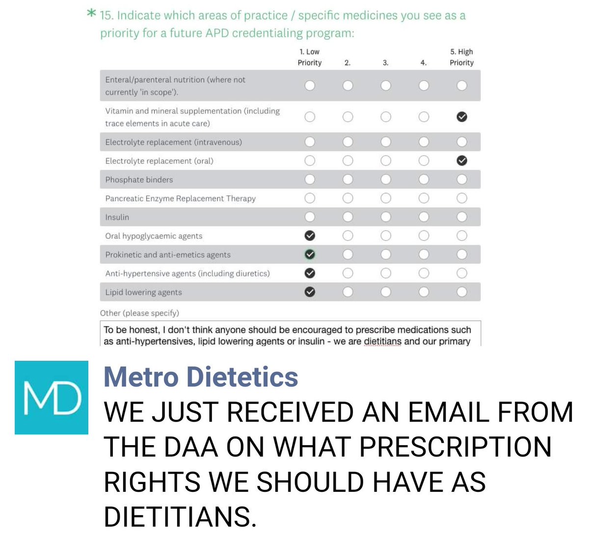 If dietitians are going to be prescribing meds does that mean dietetics needs to come under @AHPRA umbrella? @metrodietetics @FructoseNo