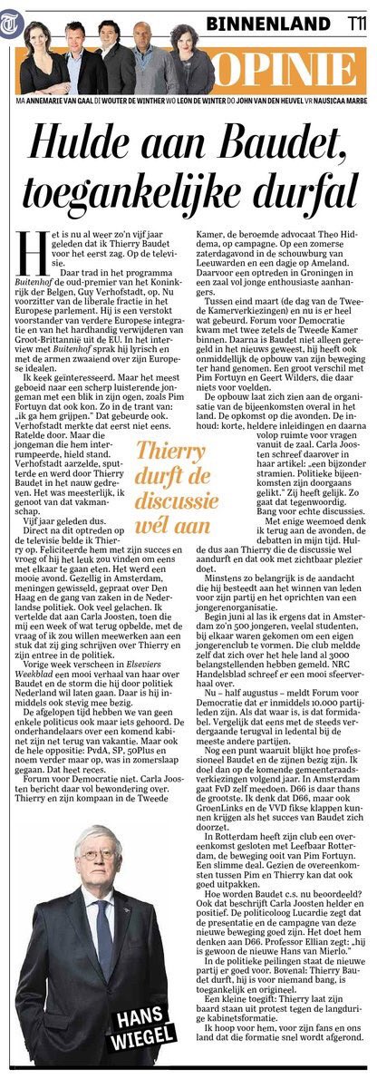boudewijnsteur's tweet photo. Column van @hans_wiegel over politiek talent @thierrybaudet en de opmars van @fvdemocratie https://t.co/rqVvT2d1bR