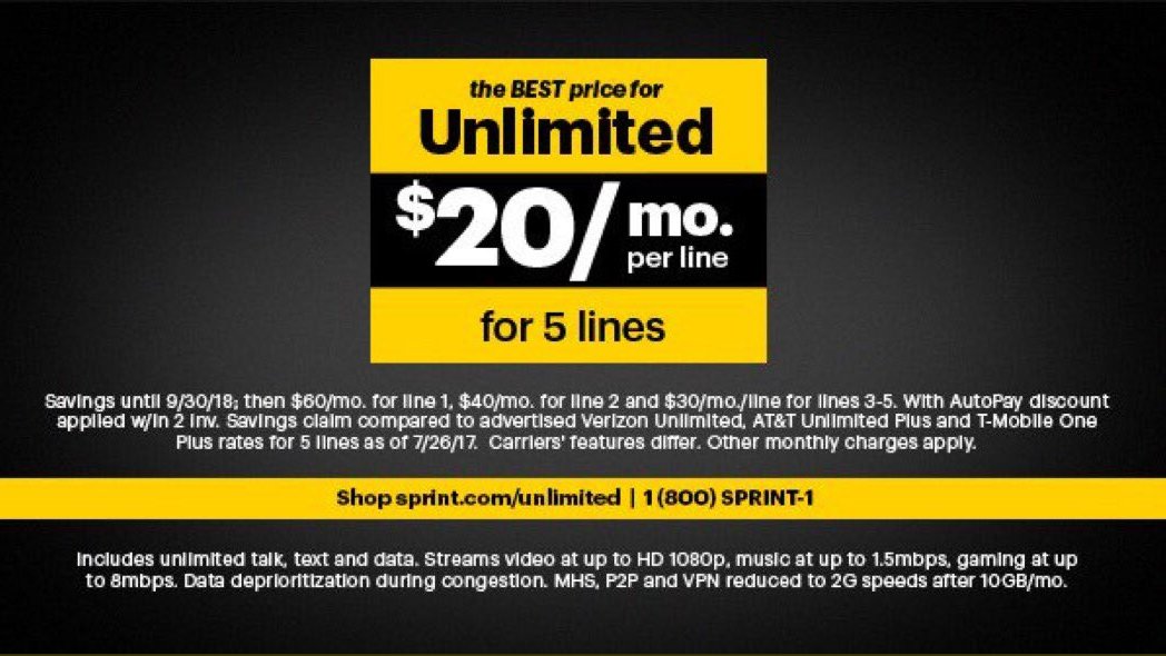 GregPost11's tweet photo. Don’t let your neighbors get hooked into paying twice as much. @Sprint Unlimited is $20/month for 5 lines. https://t.co/fWyg1h8XPC https://t.co/dcYg3ekoMz