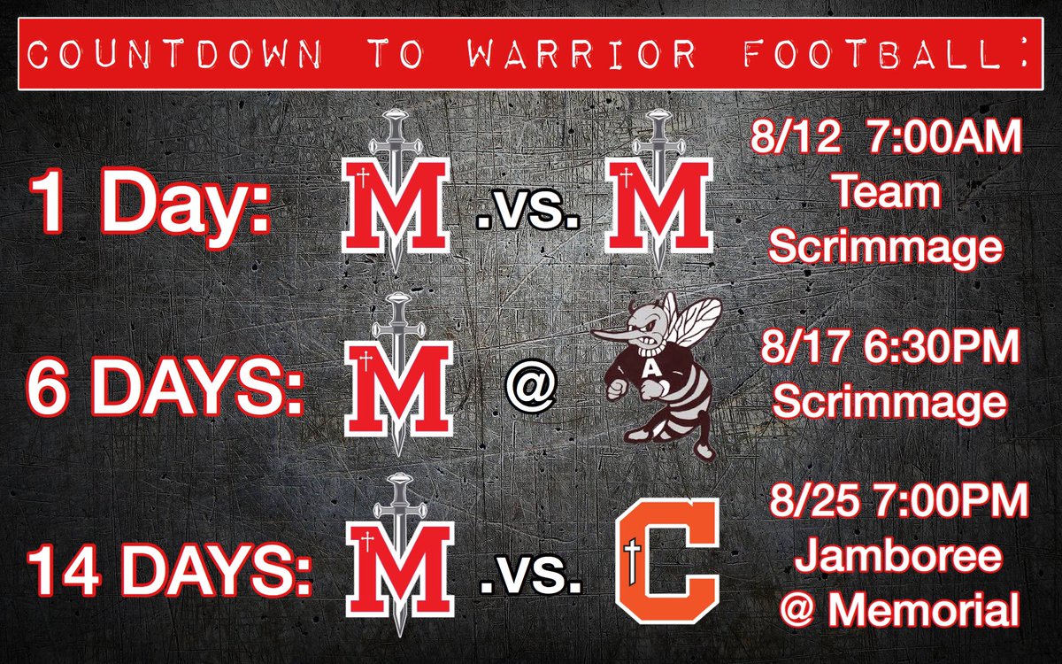 _SMHSFootball's tweet photo. The countdown is on! Starts tomorrow! #CallOfTheWarrior https://t.co/S1n7eJvPtt