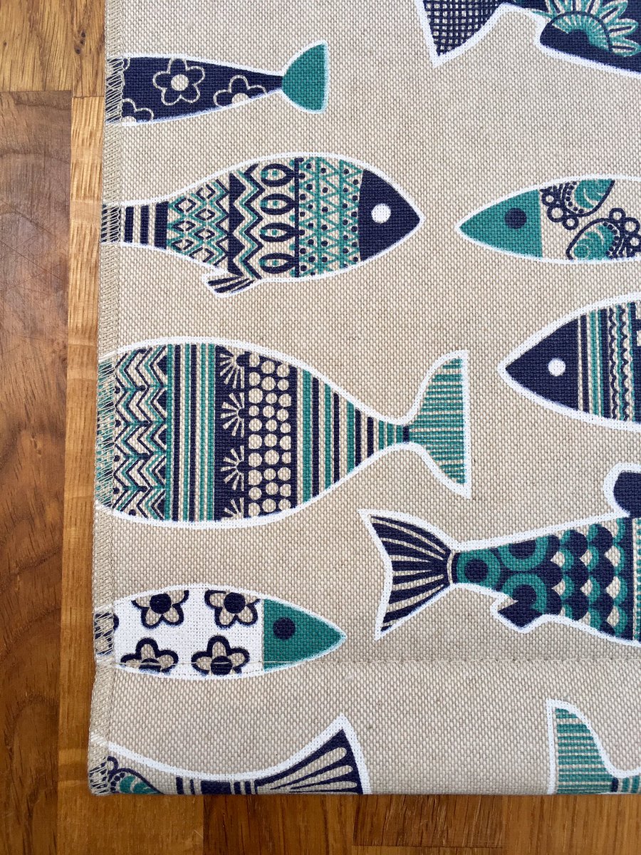 makeablind's tweet photo. Close up of the Fish print in the Under the Sea, marine  colourway. We laminate this printed linen to make our roller #blinds. #pattern https://t.co/wy4R5O4axI