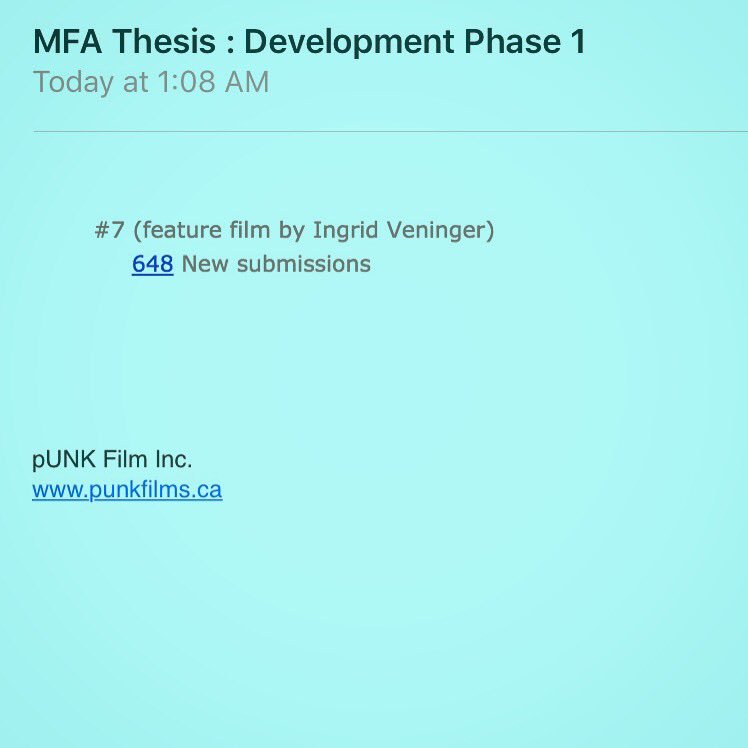 punkfilmsnow's tweet photo. We have 648 submissions! @mikeyerxa #feature7 @castingworkbook #punkfilms #womeninfilm #MFA #thesis @yorkuniversity #development https://t.co/xFEggPbhmO