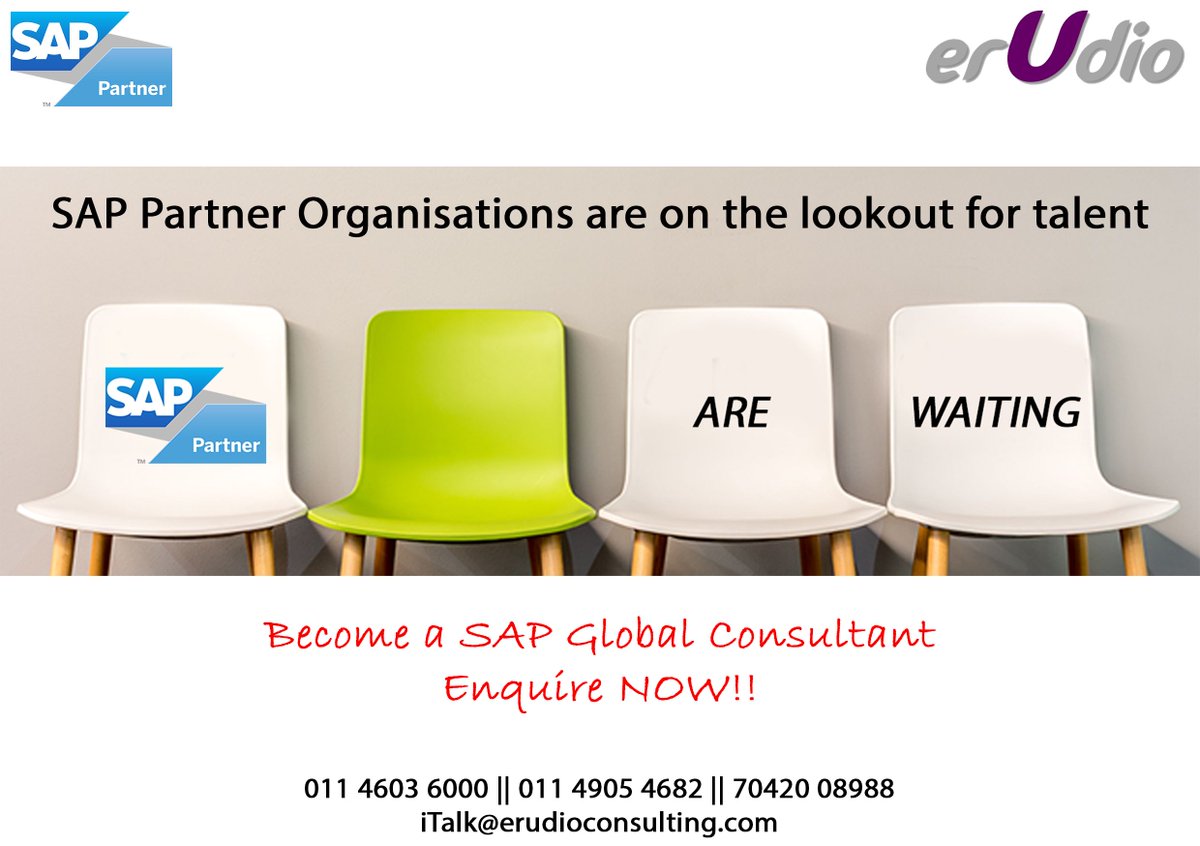 erudioeducation's tweet photo. Become a #SAP Consultant now! #global #consulting #career #consultant #sapedu https://t.co/SXLPmekN1N