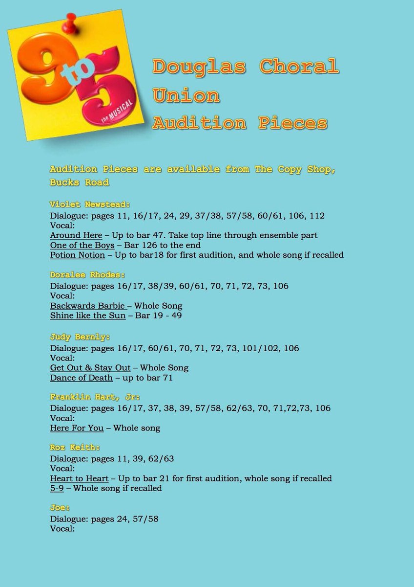 DCU_IOM's tweet image. Following from our last post, here are all audition pieces- available from The Copy Shop on Bucks Road in Douglas. Happy practicing!