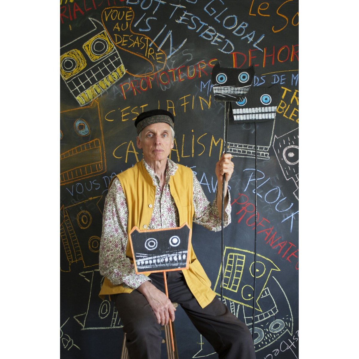 janefrere's tweet image. A Hugo of revolutionary sort in solidarity with CATs exhibit #protestmaskproject @Summerhallery especially #AntiTrump #TrumpVsKim #MadTrump