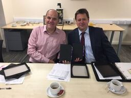 BforBBury's tweet photo. Tony Swain @IT93tweets Martin Ashcroft receive their new #bforb note pads @BforBBury https://t.co/2FXnbrXdbF