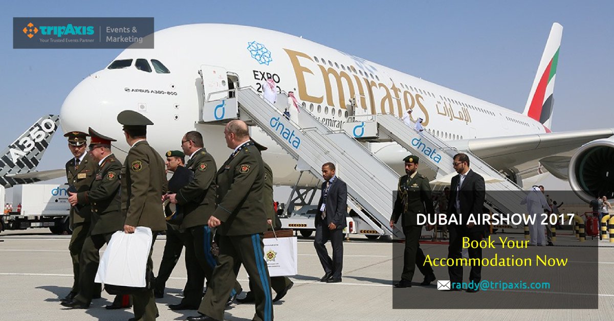 TripAxisEvents's tweet photo. RT @DubaiAirshow 
Visit #DubaiAirshow on 12-16 Nov, 2017. #Airshow #Dubai #Aerospace
Book Your Accommodation Now - https://t.co/WB2MOFyqOO https://t.co/88XVIqJd7J