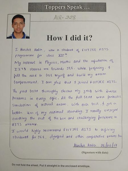 fiitjeedistance's tweet photo. Harshit Kedia's (#AIR228 #JEE2017) valuable feedback on his journey at @fiitjeedistance
Achieve your IIT Dream with #fiitjeedistancelearning https://t.co/KzdV0Q9XpE