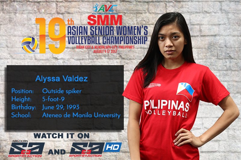 abscbnsports's tweet photo. Catch @AlyssaValdez2 &amp; the rest of the PH nat'l team!

#AVCWomensSCH QF: 530 PM 5:30 PM PHI 🇵🇭 v VIE 🇻🇳 LIVE TODAY, AUG. 14 5:30 PM on S+A! https://t.co/eFVtgwpDBU