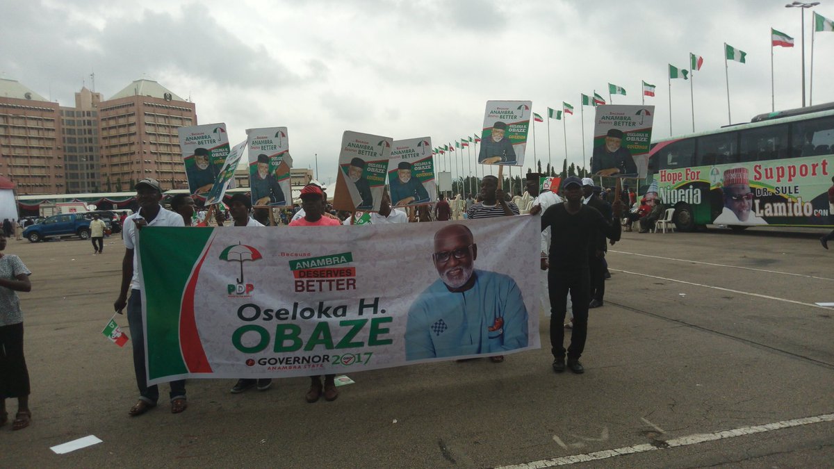 The frontline aspirant for Anambra guber election under PDP, Oseloka Obaze, on Saturday, attended the party’s convention which was held in Abuja.