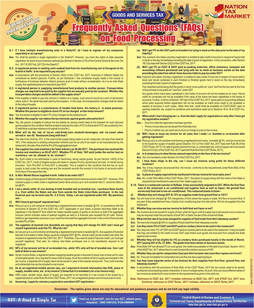 cbic_india's tweet image. GST : FAQs on Food Processing #GSTSimplified #GSTBoostForBiz