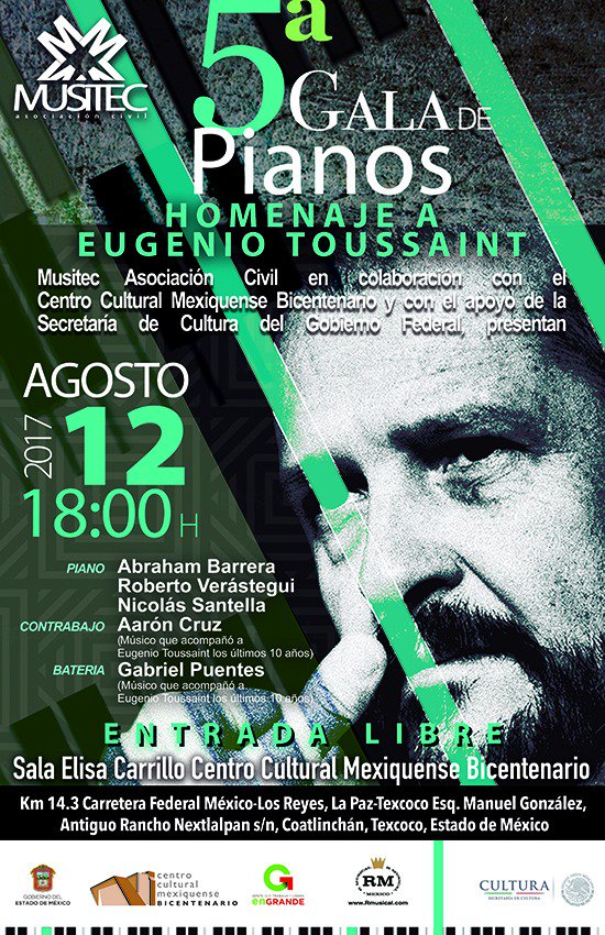 En un rato más compartiremos la '5a. gala de pianos' rindiendo 'Homenaje a Eugenio Toussaint'. ¡Bienvenidos!