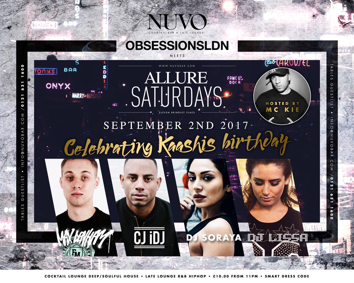 RyanGeeman's tweet photo. I CANNOT WAIT FOR THIS!!! 🌟 Sat 2nd Sept ⭐️@ObsessionsLDN Birthday Celebrations @Nuvo_ 🎉🍾💥 @CJ_iDJ @melissaDJLissa @MaxDenham @1MC_KIE👌🏾💥💃 https://t.co/vJE4AlmvOn
